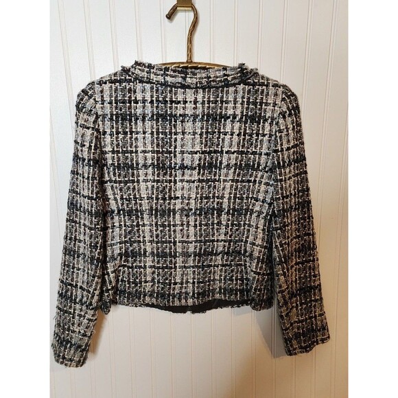 Ann Taylor Tweed Boucle Wool Blazer Women’s 8 Black Grey Blue Jacket Zip Office - Picture 5 of 8